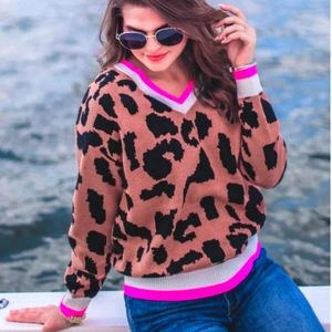 🌊Leopard & Hot Pink Sweater